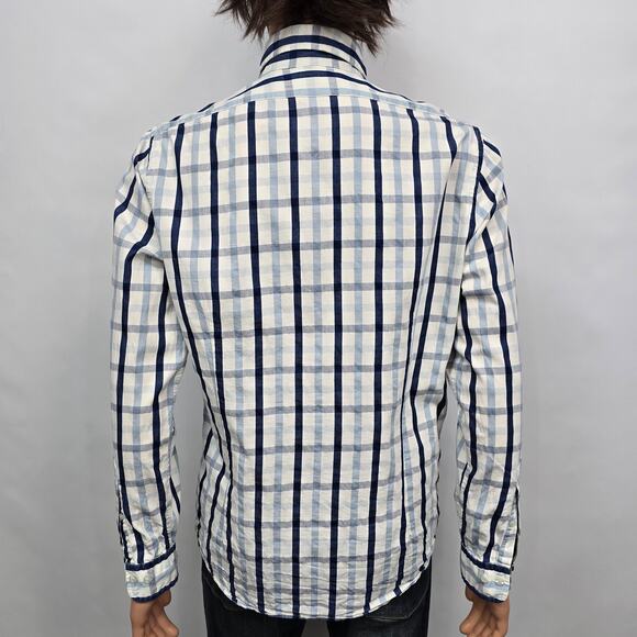 Brooks Brothers Men Shirt Milano Fit Size M Blue Navy White Plaid Button down - Picture 9 of 12